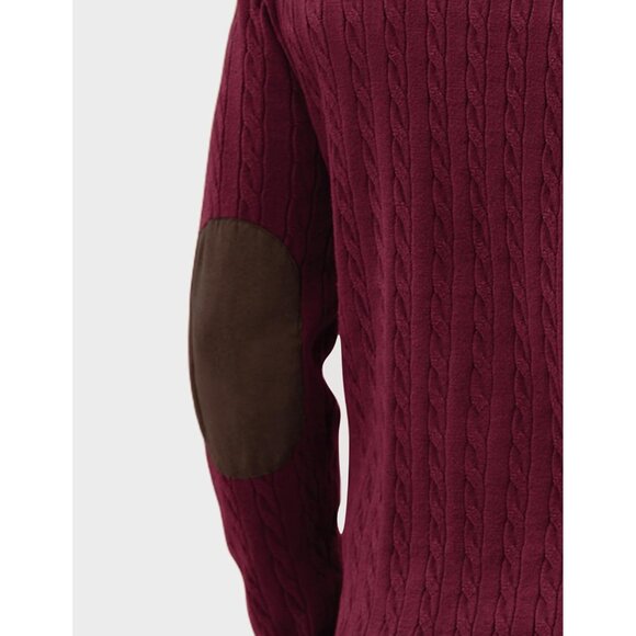Men's Cable Knitted Pullover Sweater Long Sleeve Stand Collar Button Up Burgundy - Picture 5 of 6